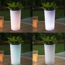 Florero Lindby LED recargable Florista, RGB, IP54, Ø 12cm, blanco