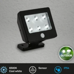 Foco de exterior LED Kollig con sensor IP54, negro