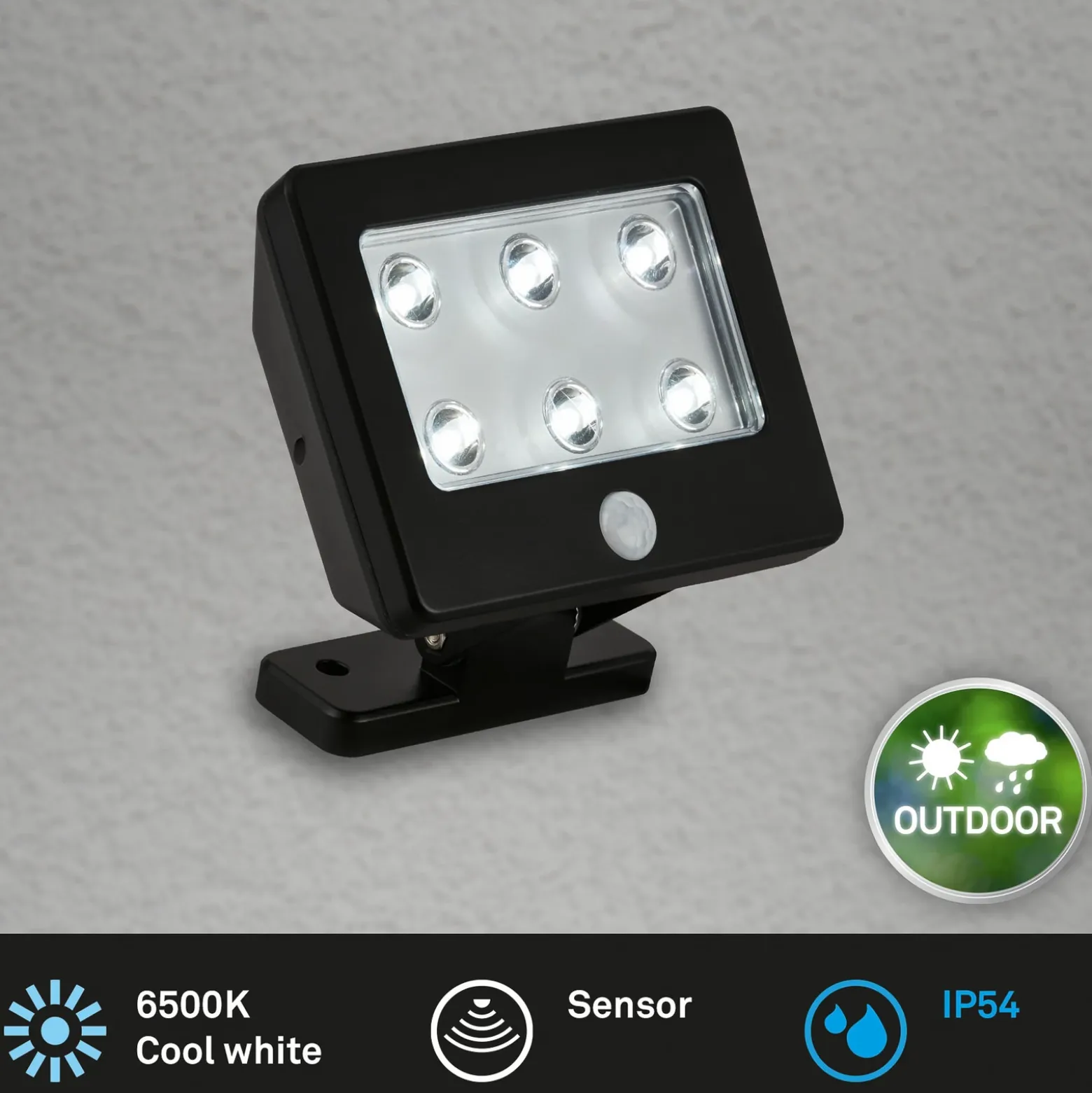 Foco de exterior LED Kollig con sensor IP54, negro