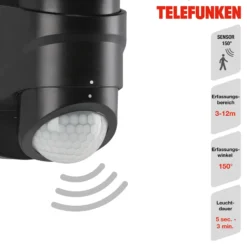 Foco de pared exterior con sensor LED Bilbao 2 luces negro