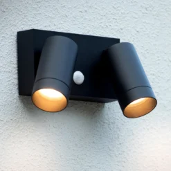 Foco de pared para exterior Taylor Sensor, 2 luces negro