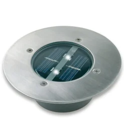 Foco de suelo LED empotrable solar «Lugo», IP44, acero inoxidable, cristal