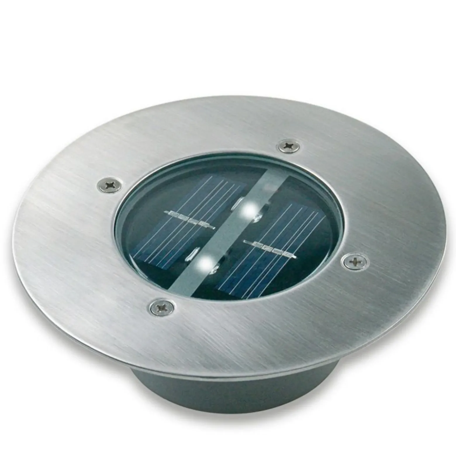 Foco de suelo LED empotrable solar «Lugo», IP44, acero inoxidable, cristal