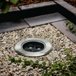 Foco empotrable de suelo LED Arcchio Thentos, Ø 12 cm, 40°, níquel, IP67