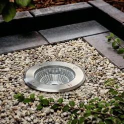 Foco empotrable de suelo LED Arcchio Thentos, Ø 12 cm, 60°, níquel, IP67