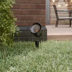 Foco exterior LED Irina, juego de 3, piqueta, enchufe, gris