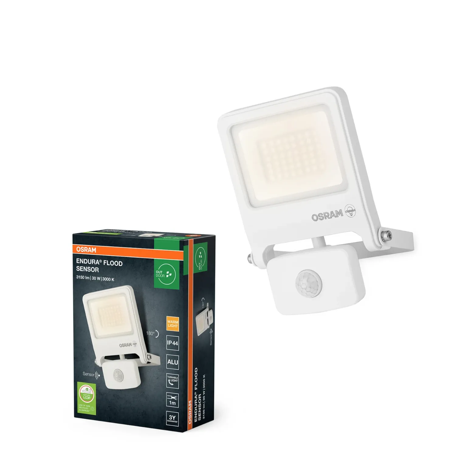 Foco exterior OSRAM ENDURA FLOOD, blanco, sensor 30 W 830 IP44