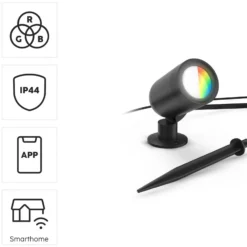 Foco LED con pica de tierra Hama Smart, negro, WLAN, IP65 RGBW atenuable