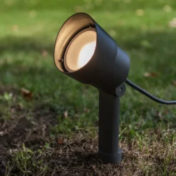 Foco LED con pica EXPLORER, gris oscuro, Ø 9 cm, IP54