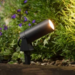 Foco LED con pica 5131, negro, aluminio, cristal, enchufe Schuko