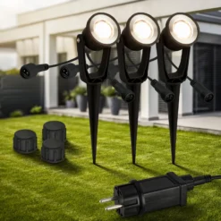 Foco LED con piqueta 3918035 Juego de inicio de 3 unidades de 12 V, negro, Ø 5