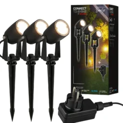 Foco LED con piqueta 3927035 Juego de inicio de 3 unidades de 12 V, negro Ø 4 cm
