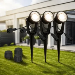 Foco LED con piqueta 3919035 12 V, ampliación de 3 unidades, negro, Ø 5 cm