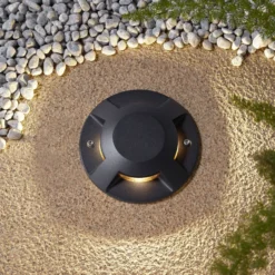 Foco LED de suelo Lucande Jeffrey, negro, 4 salidas de luz