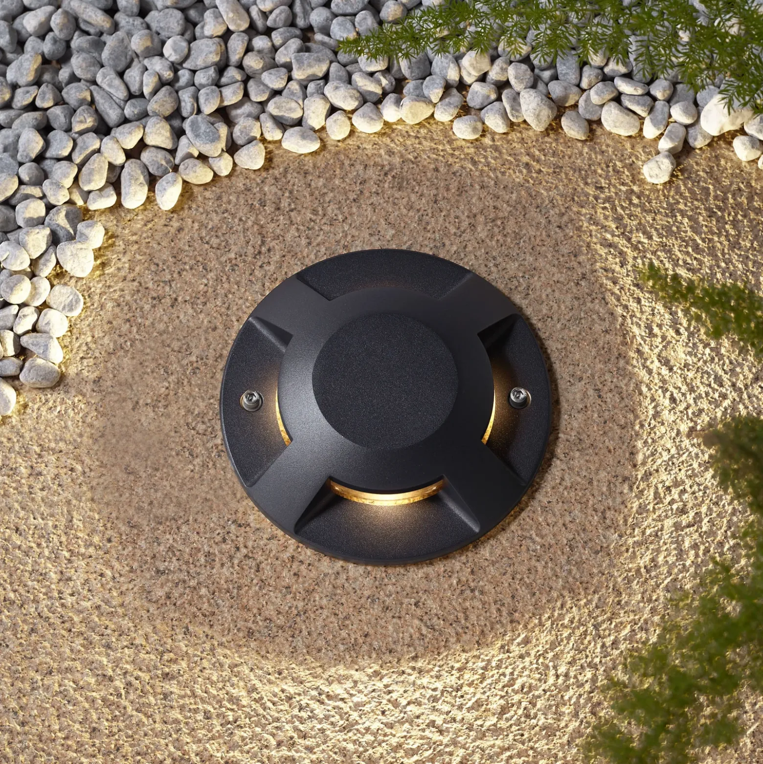 Foco LED de suelo Lucande Jeffrey, negro, 4 salidas de luz