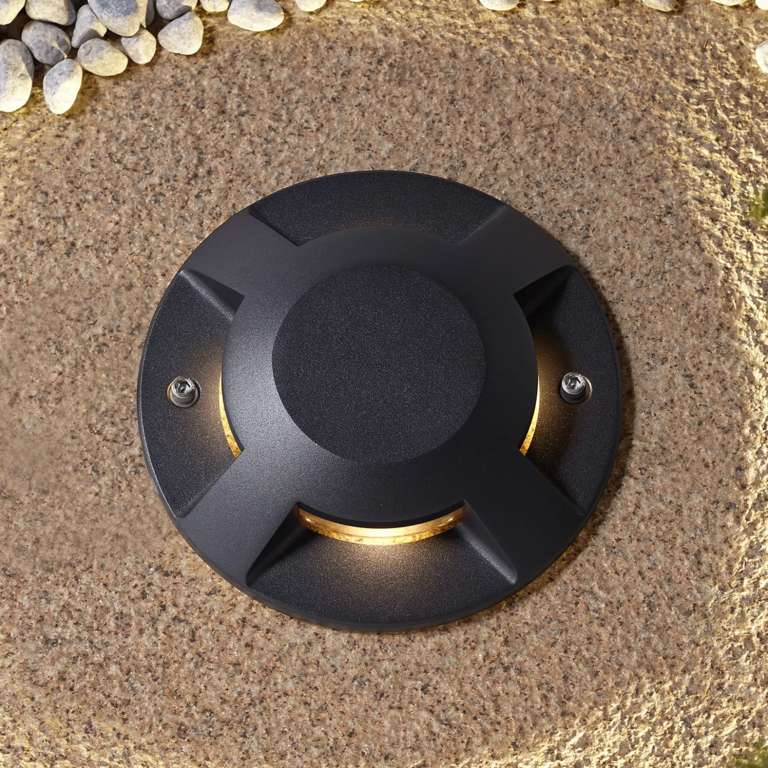 Foco LED de suelo Lucande Jeffrey, negro, 4 salidas de luz