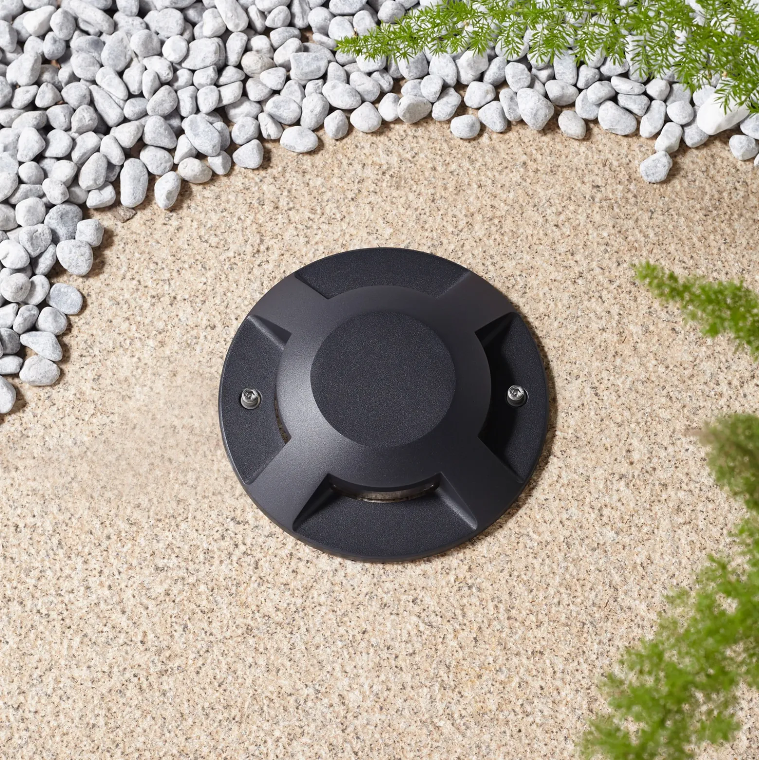 Foco LED de suelo Lucande Jeffrey, negro, 4 salidas de luz