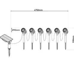 Foco LED solar con pica NOMI, negro, juego de 6, IP44