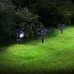 Foco LED solar con pica SPOTI, negro, juego de 3, IP44