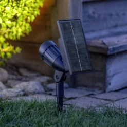 Foco LED solar Powerspot de 19 cm, RGBW, 80 lm, negro, con estaca para clavar