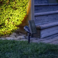 Foco LED solar Powerspot de 19 cm, RGBW, 80 lm, negro, con estaca para clavar