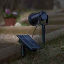 Foco LED solar Powerspot de 10 cm, 3000 K, 50 lm, negro, con estaca para clavar