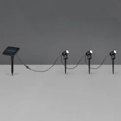 Foco solar Obidos, negro mate, aluminio, 3 unidades