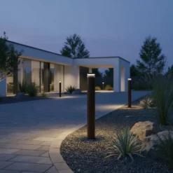 Ideal Lux Bolardo luminoso LED Boeing, altura 100 cm, marrón café