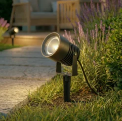 Irina foco exterior LED, piqueta de tierra, enchufe, gris, metal