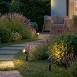 Irina foco exterior LED, piqueta de tierra, enchufe, gris, metal