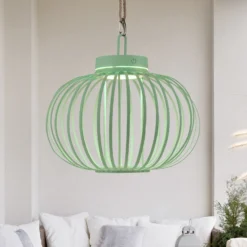 JUST LIGHT. Akuba lámpara de mesa LED recargable, verde, 33 cm, bambú