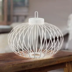 JUST LIGHT. Akuba lámpara de mesa LED recargable, blanco, 37 cm, bambú