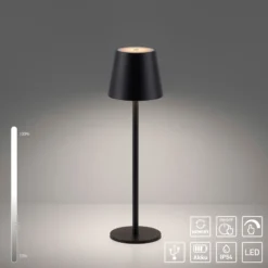 JUST LIGHT. Euria lámpara de mesa LED recargable, negro, hierro IP54