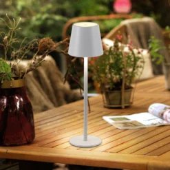 JUST LIGHT. Euria lámpara de mesa LED recargable, blanco, hierro, IP54