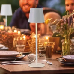 JUST LIGHT. Euria lámpara de mesa LED recargable, hierro gris-beige IP54