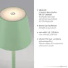 JUST LIGHT. Euria lámpara de mesa LED recargable, verde, hierro, IP54