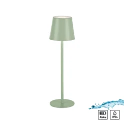 JUST LIGHT. Euria lámpara de mesa LED recargable, verde, hierro, IP54