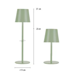 JUST LIGHT. Euria lámpara de mesa LED recargable, verde, hierro, IP54
