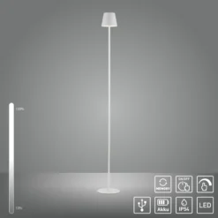 JUST LIGHT. Euria lámpara de pie LED recargable, blanca, hierro, IP54
