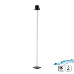 JUST LIGHT. Euria lámpara de pie LED recargable, negra, hierro, IP54