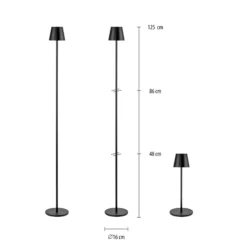 JUST LIGHT. Euria lámpara de pie LED recargable, negra, hierro, IP54