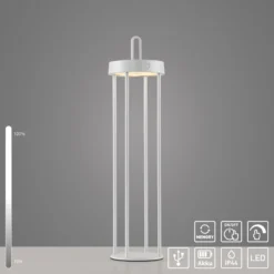 JUST LIGHT. Lámpara de mesa LED recargable Anselm, blanca, 50 cm, hierro