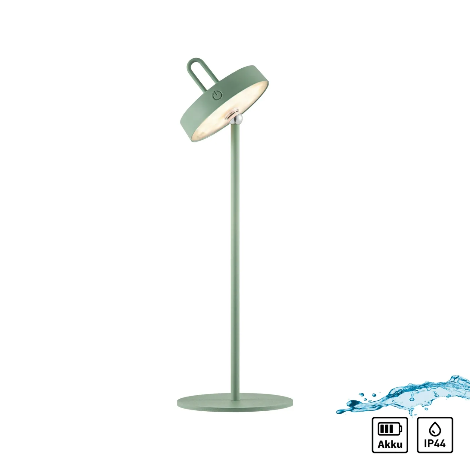 JUST LIGHT. Lámpara de mesa LED recargable Amag, verde, hierro, IP44