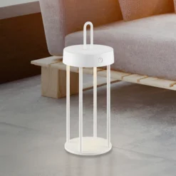 JUST LIGHT. Lámpara de mesa LED recargable Anselm, blanca, 28 cm, hierro