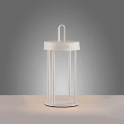 JUST LIGHT. Lámpara de mesa LED recargable Anselm, blanca, 28 cm, hierro