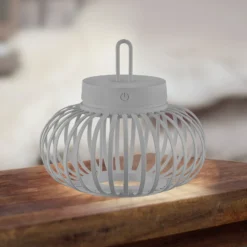JUST LIGHT. Lámpara de mesa LED recargable Akuba gris-beige 22cm bambú