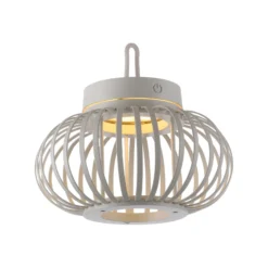 JUST LIGHT. Lámpara de mesa LED recargable Akuba gris-beige 22cm bambú
