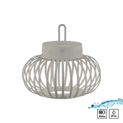 JUST LIGHT. Lámpara de mesa LED recargable Akuba gris-beige 22cm bambú