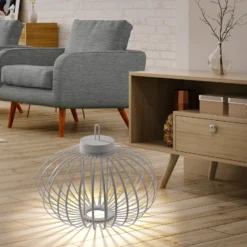 JUST LIGHT. Lámpara de mesa LED recargable Akuba gris-beige 37cm bambú