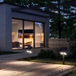 KLEWE Lámpara LED solar HELIOSTEPPER, antracita, piqueta, IP65